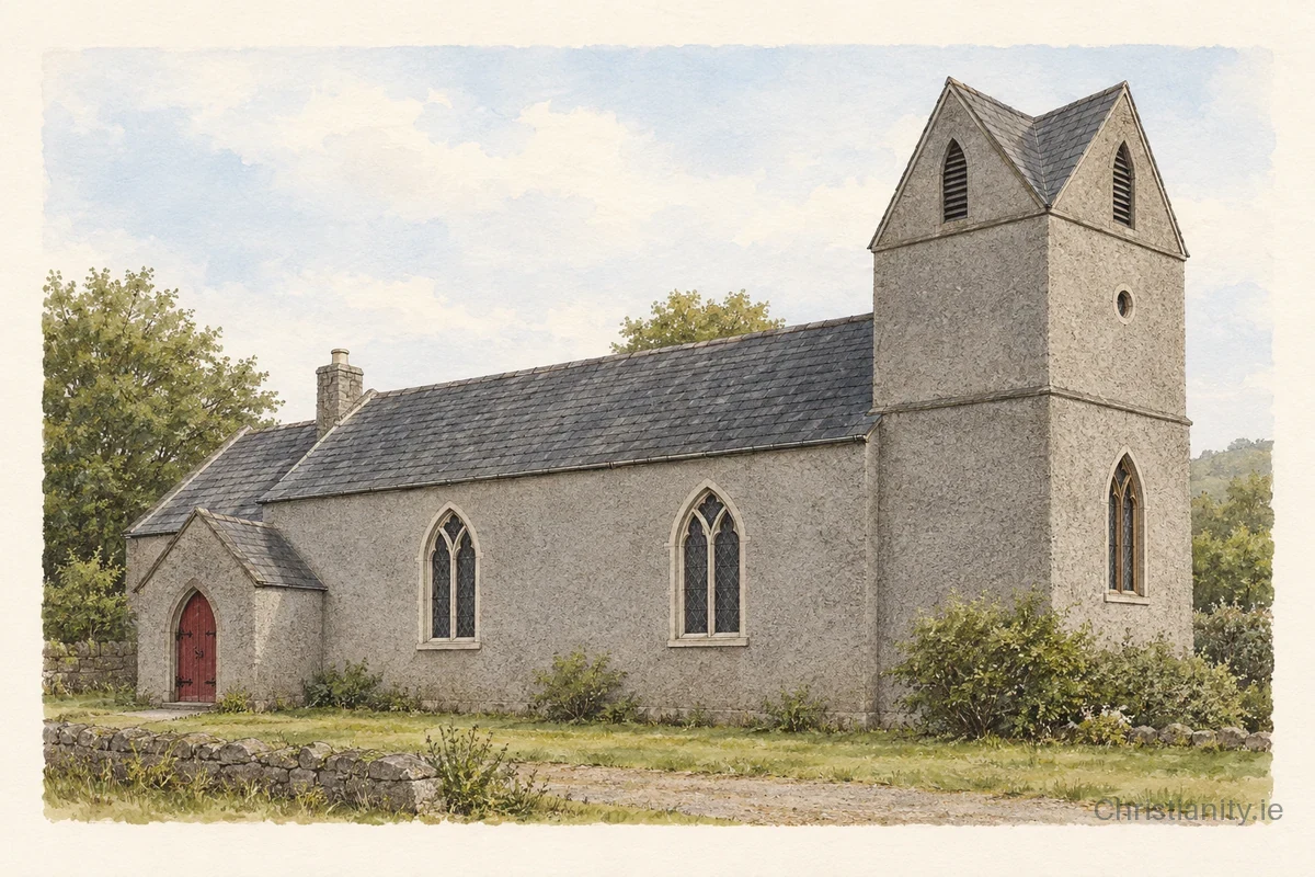 Watercolour and ink illustration of Lough Eske Christ Church