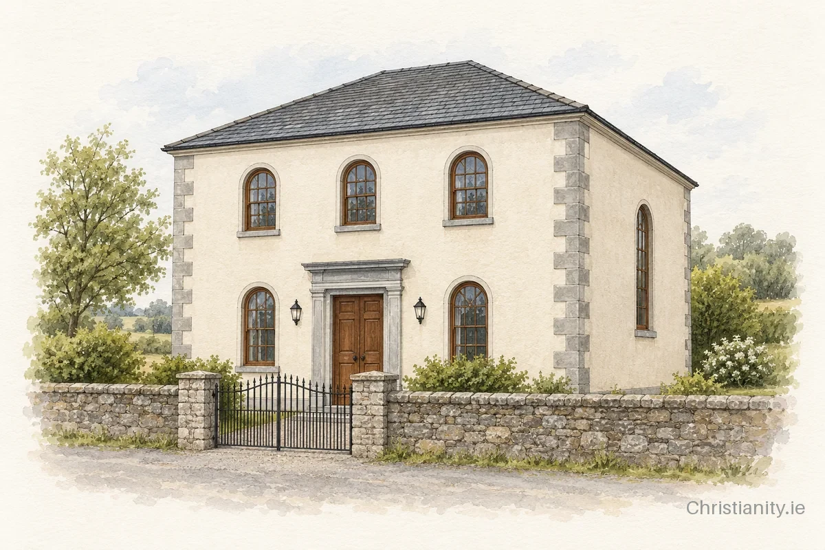 Watercolour and ink illustration of Loughbrickland Reformed Presbyterian Church