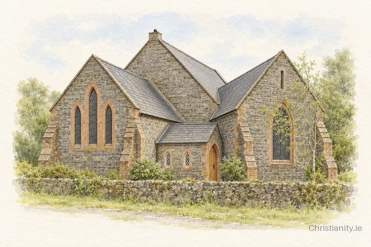 Watercolour and ink illustration of Loughguile All Saints