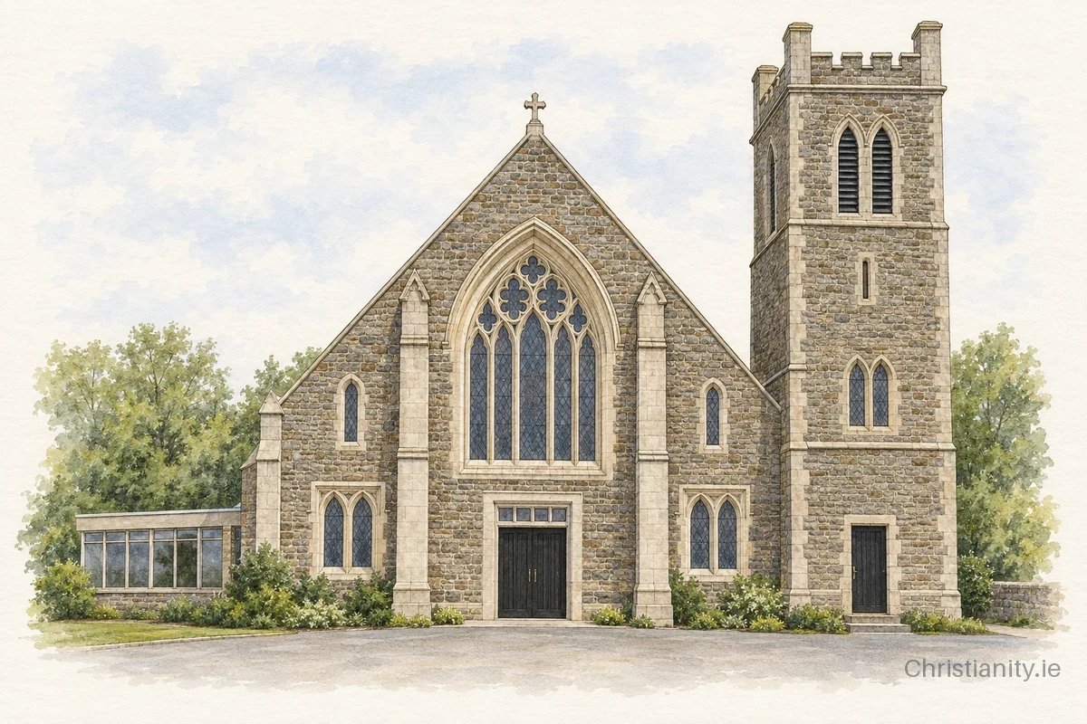 Watercolour and ink illustration of Lowe Memorial Presbyterian Church