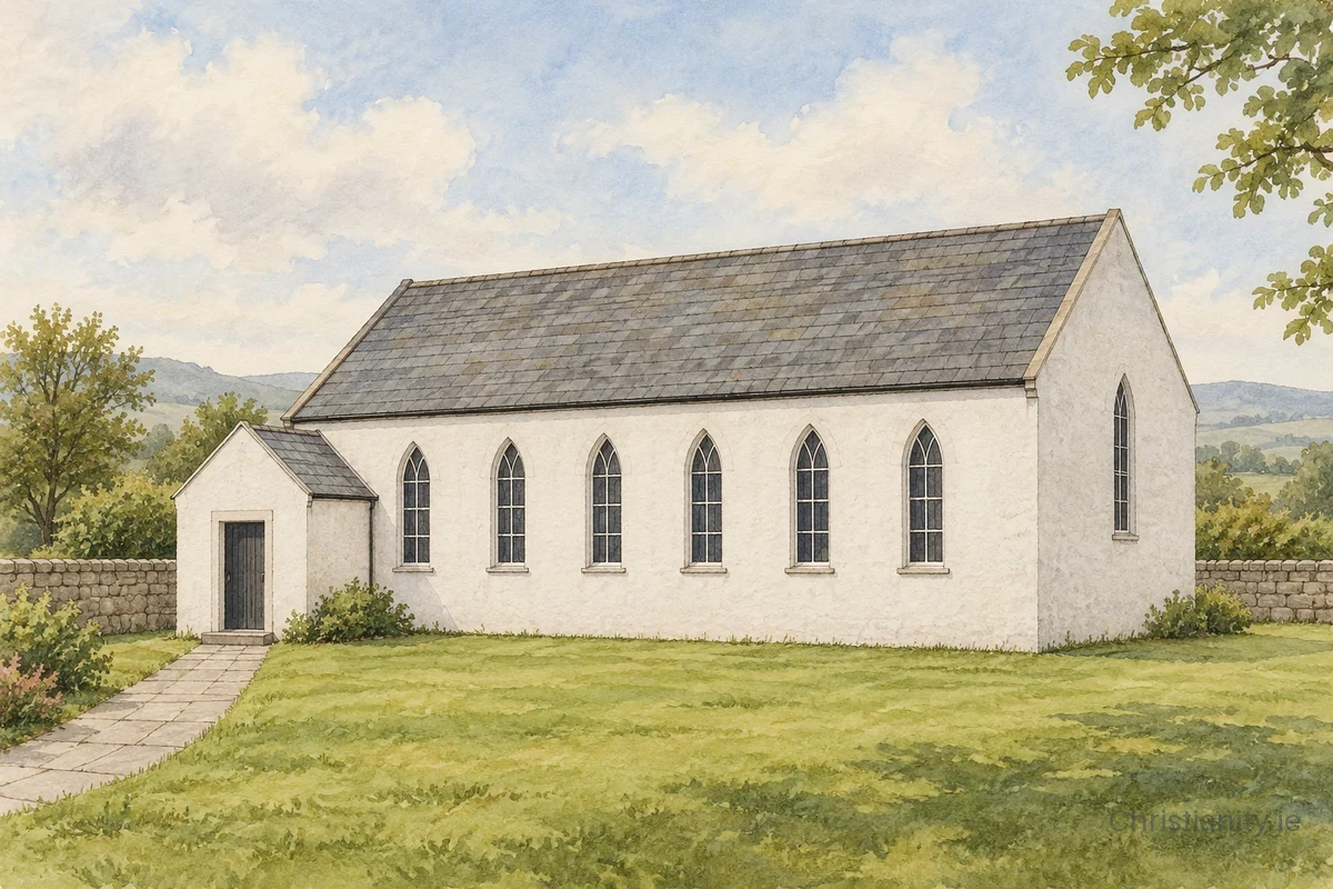 Watercolour and ink illustration of Lower Presbyterian Church