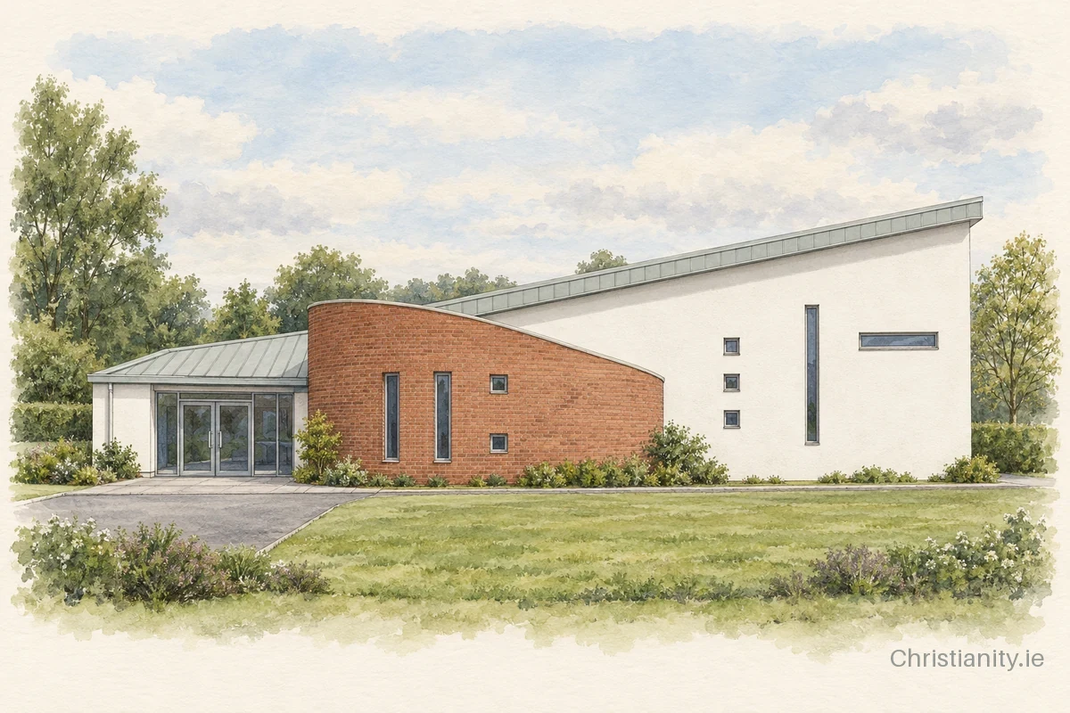 Watercolour and ink illustration of Lurgan Elim Pentecostal Church