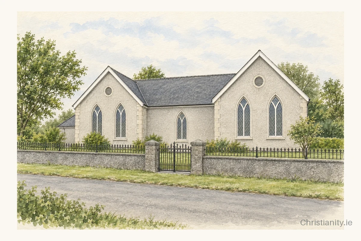 Watercolour and ink illustration of Macosquin Presbyterian Church