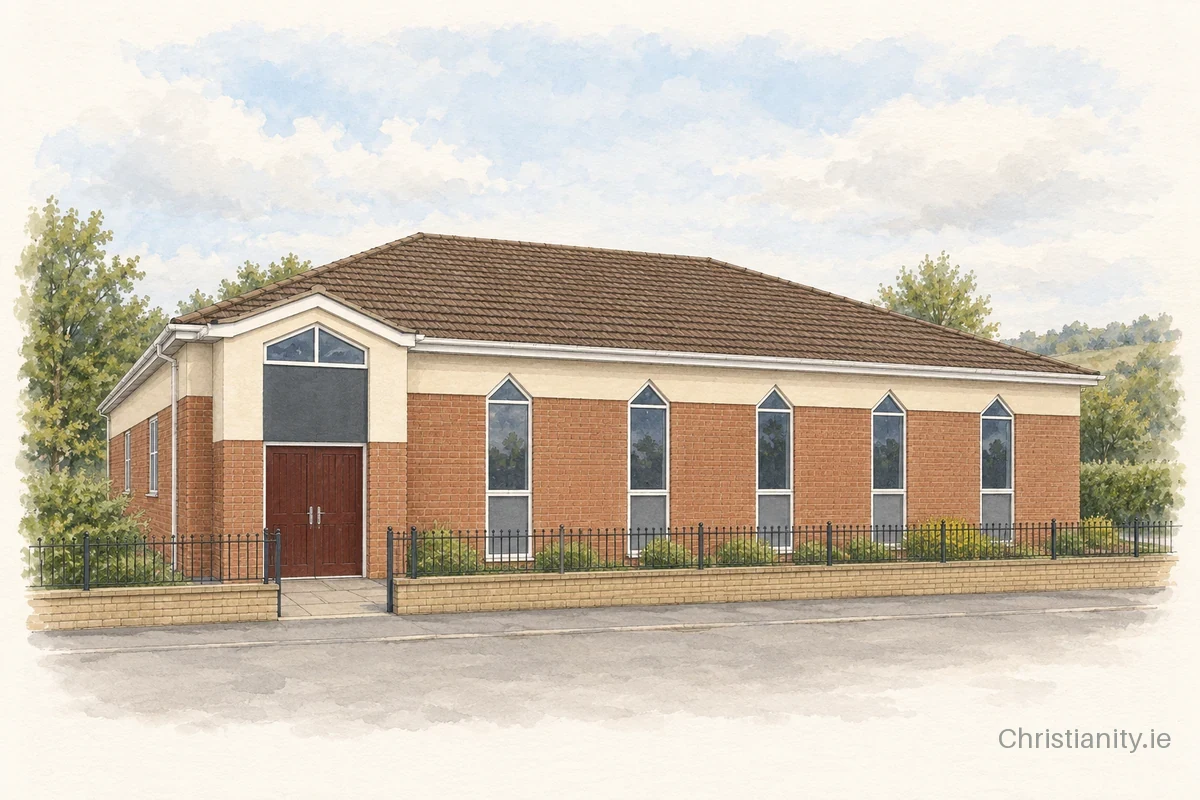 Watercolour and ink illustration of Maranatha Pentecostal Church