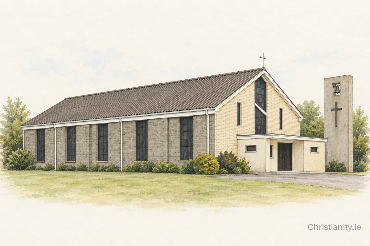 Watercolour and ink illustration of Mary Immaculate Church