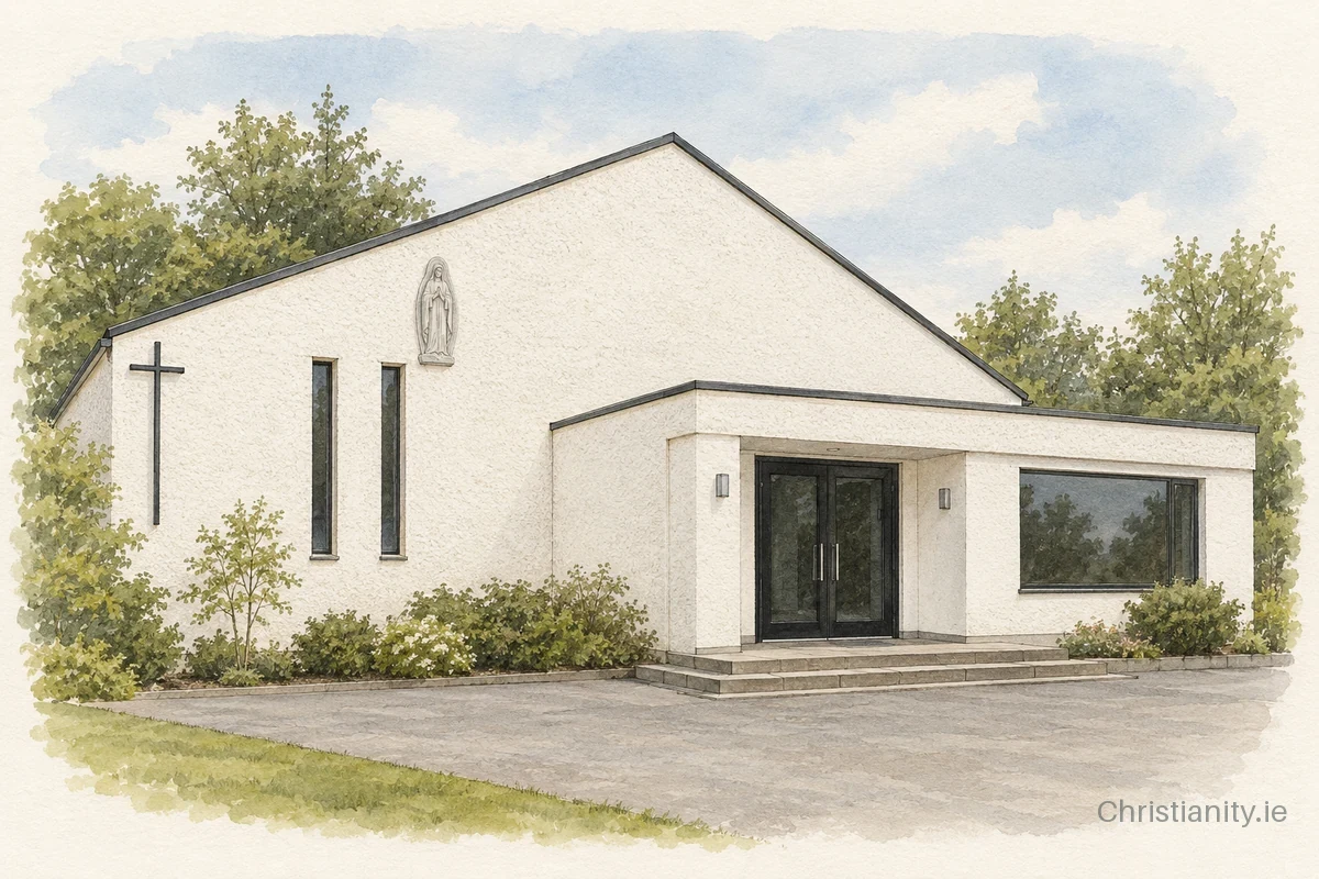 Watercolour and ink illustration of Mater Dei Church, Crumlin