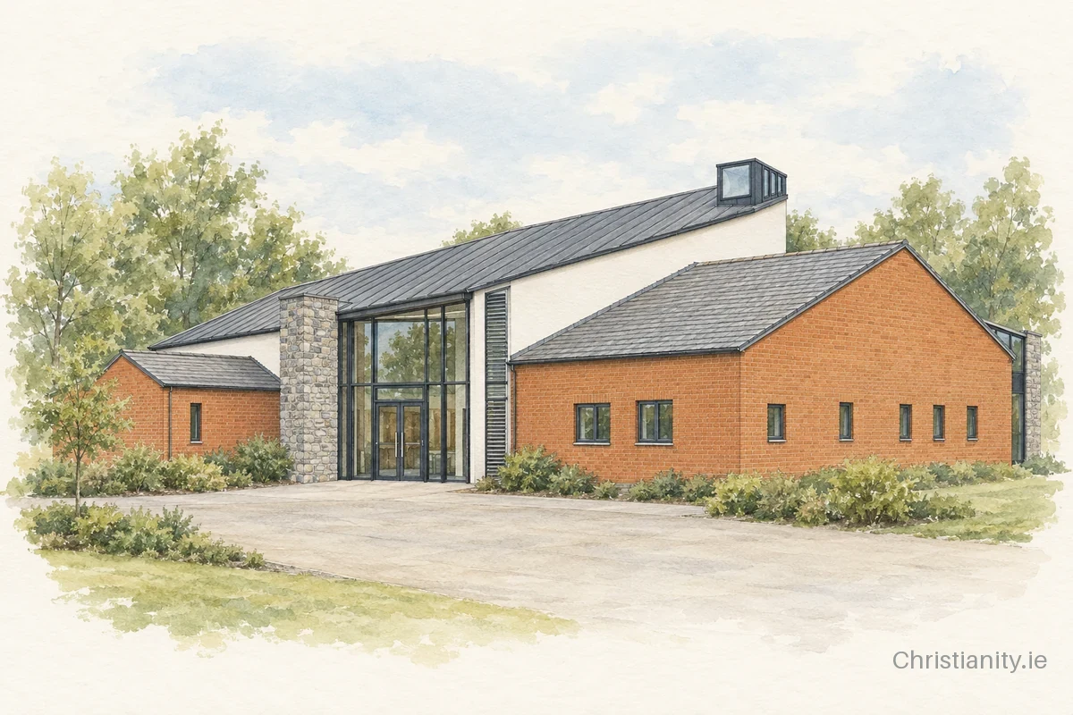 Watercolour and ink illustration of Maynooth Presbyterian Church