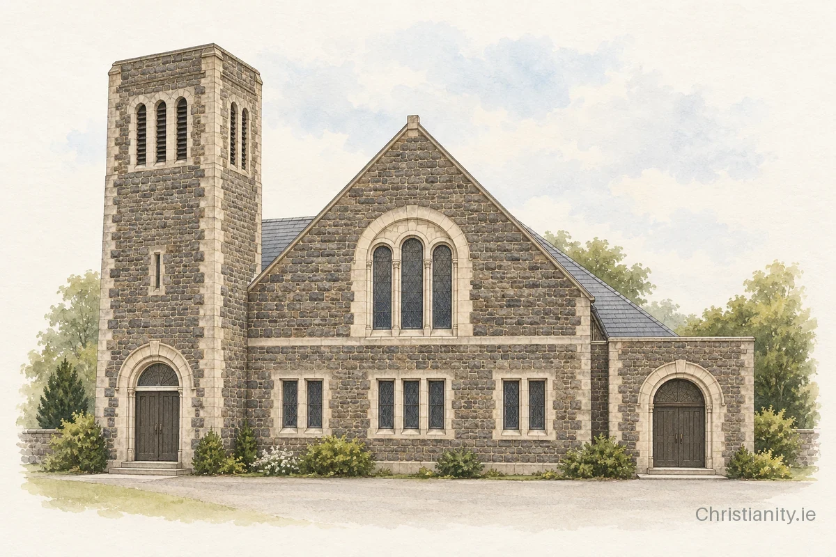 Watercolour and ink illustration of McCracken Memorial Presbyterian Church