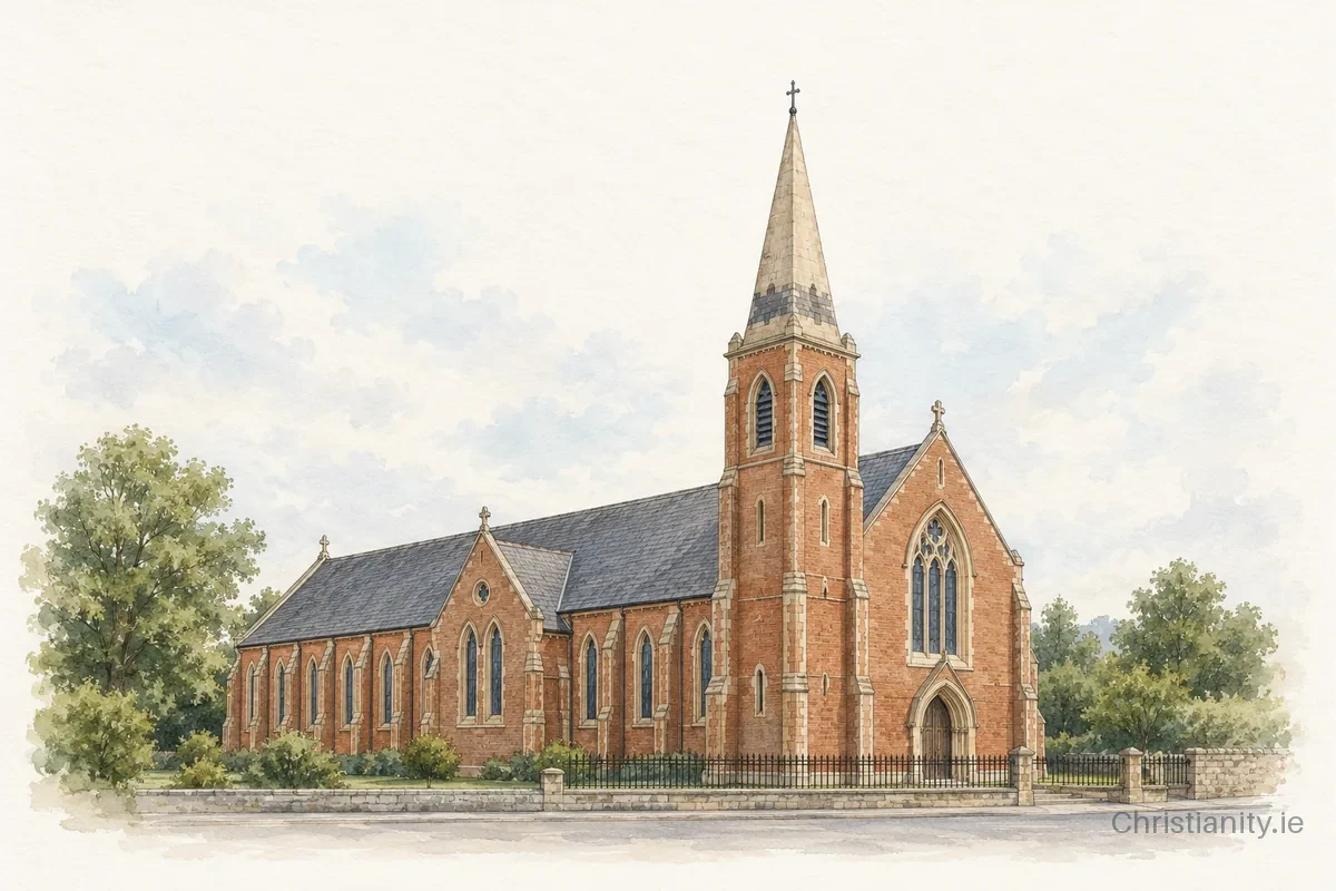 Watercolour and ink illustration of McQuiston Memorial Presbyterian Church