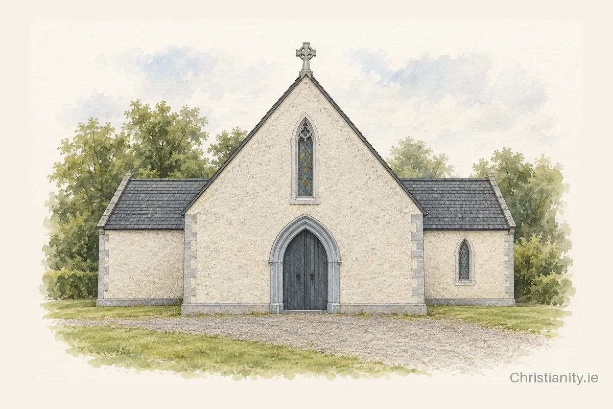 Watercolour and ink illustration of Mong Church, Mong
