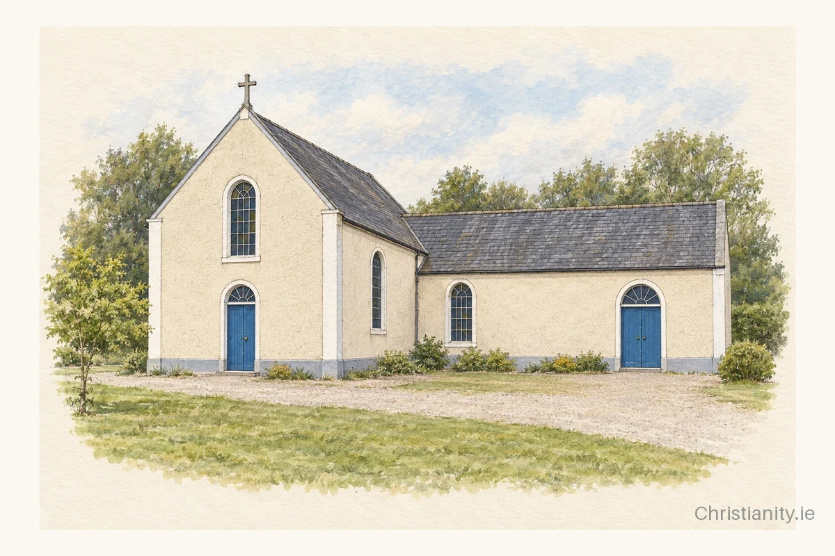 Watercolour and ink illustration of Monknewtown Church
