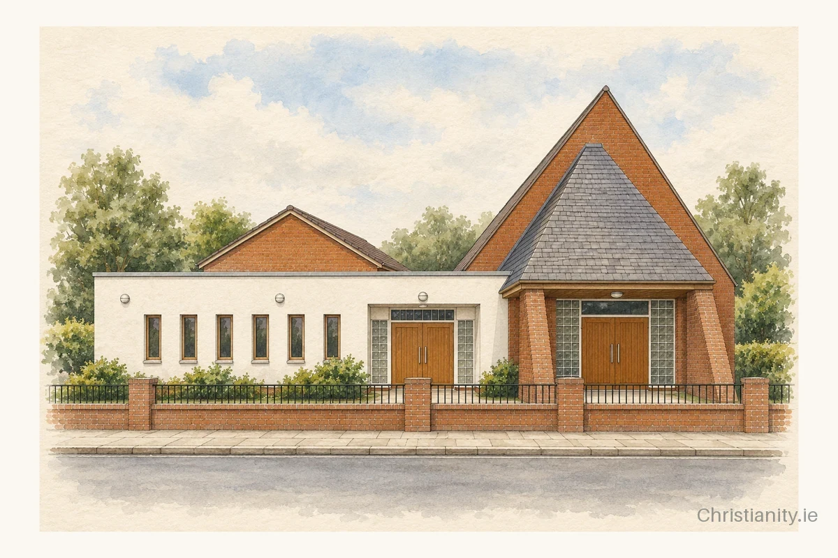 Watercolour and ink illustration of Monkstown Baptist Church