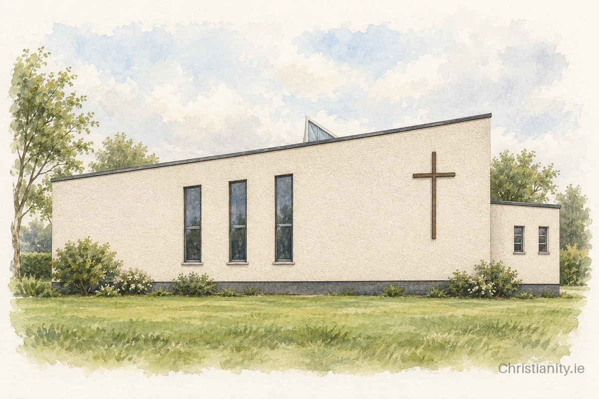 Watercolour and ink illustration of Monkstown Church Of The Good Shepherd