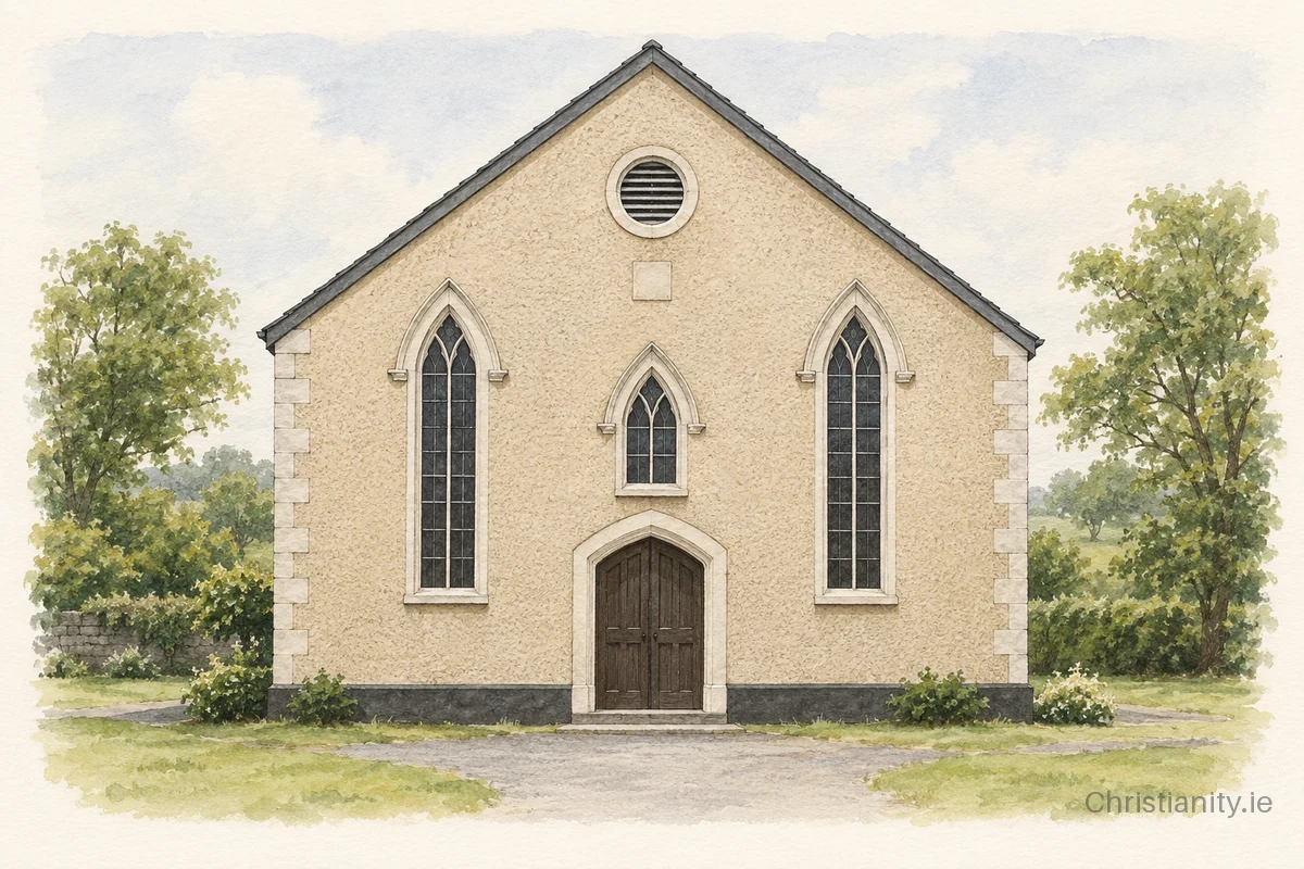 Watercolour and ink illustration of Mosside Presbyterian Church