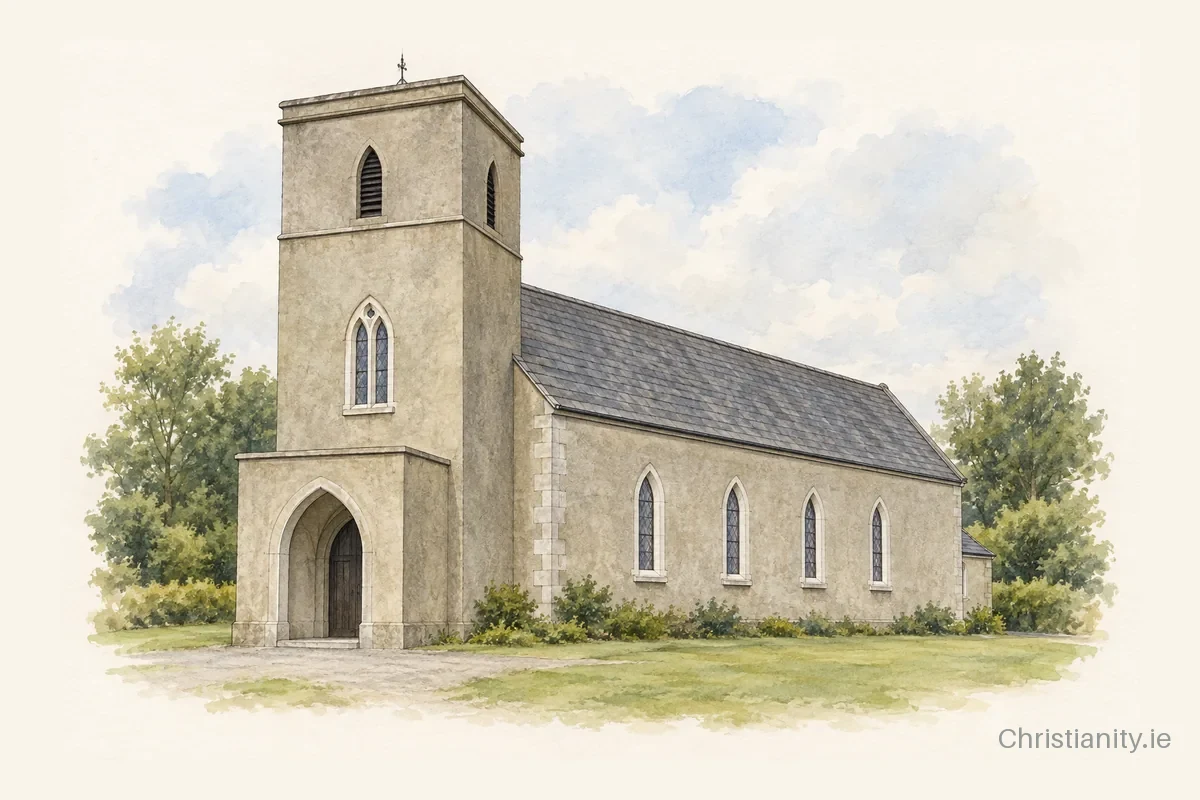 Watercolour and ink illustration of Most Holy Trinity, Dunmore