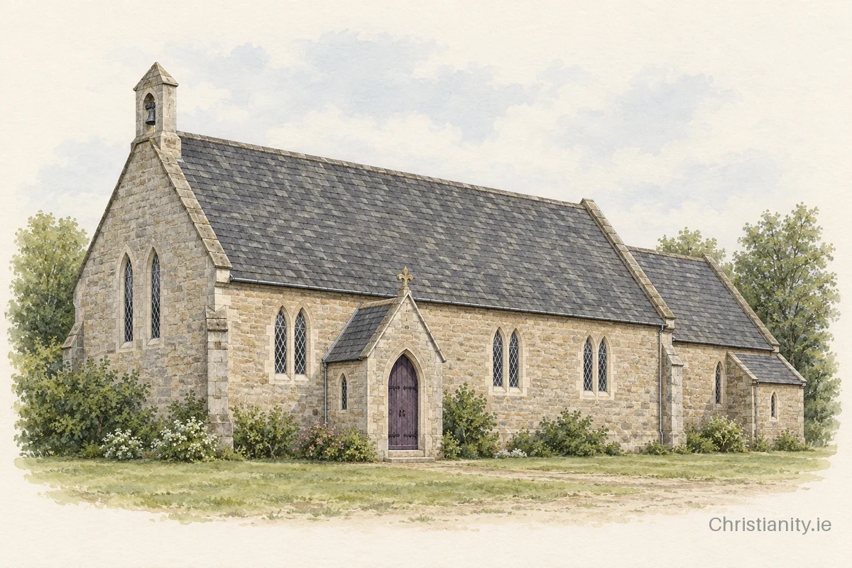 Watercolour and ink illustration of Mountcharles Christ Church