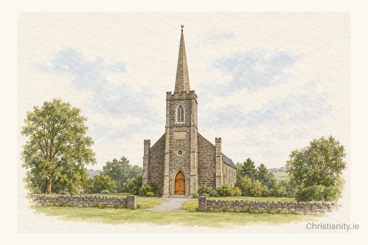 Watercolour and ink illustration of Mountmellick St Paul