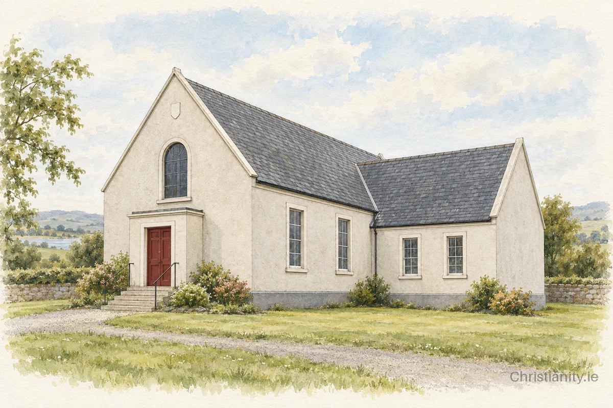 Watercolour and ink illustration of Mountnorris Presbyterian Church