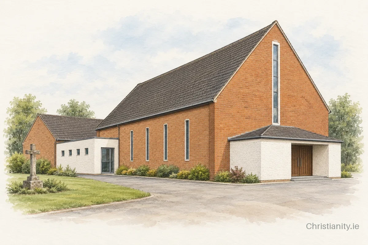 Watercolour and ink illustration of Movilla Abbey (Jt C of I) Methodist Church