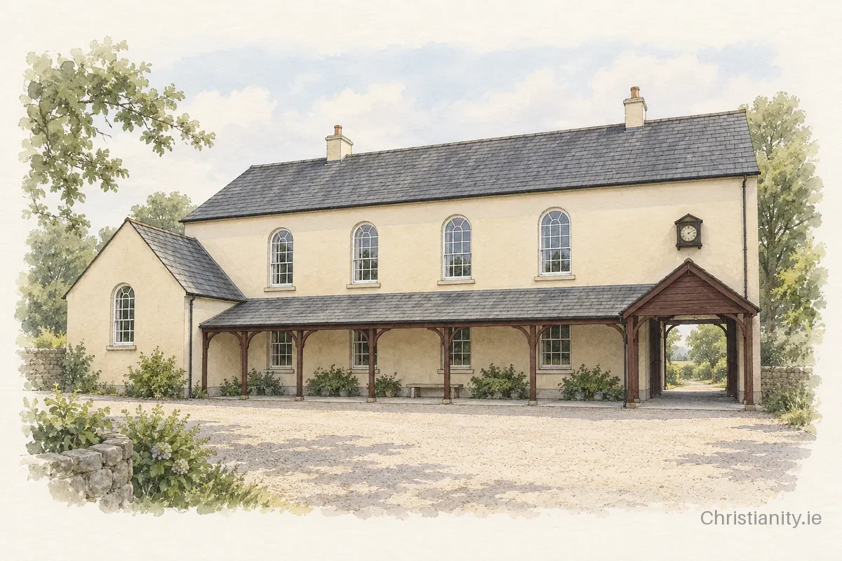 Watercolour and ink illustration of Moyallon Quaker Meeting House