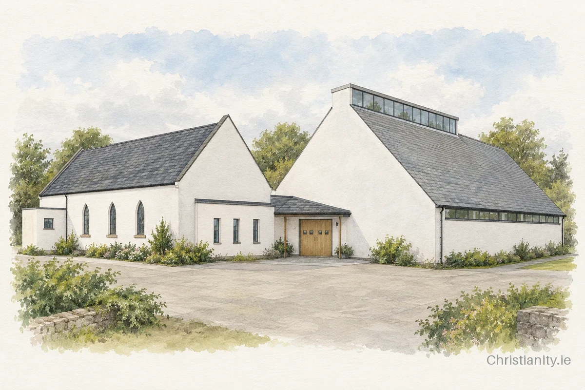 Watercolour and ink illustration of Muckamore Presbyterian Church