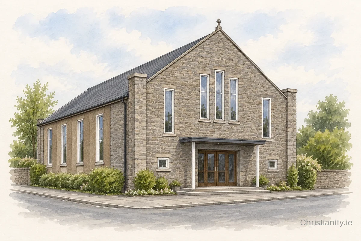 Watercolour and ink illustration of Newtownards Baptist Church
