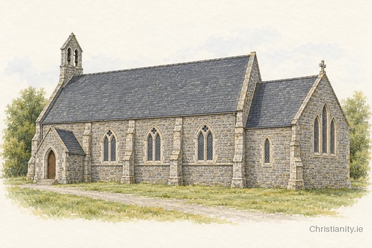 Watercolour and ink illustration of Newtowngore St Patrick