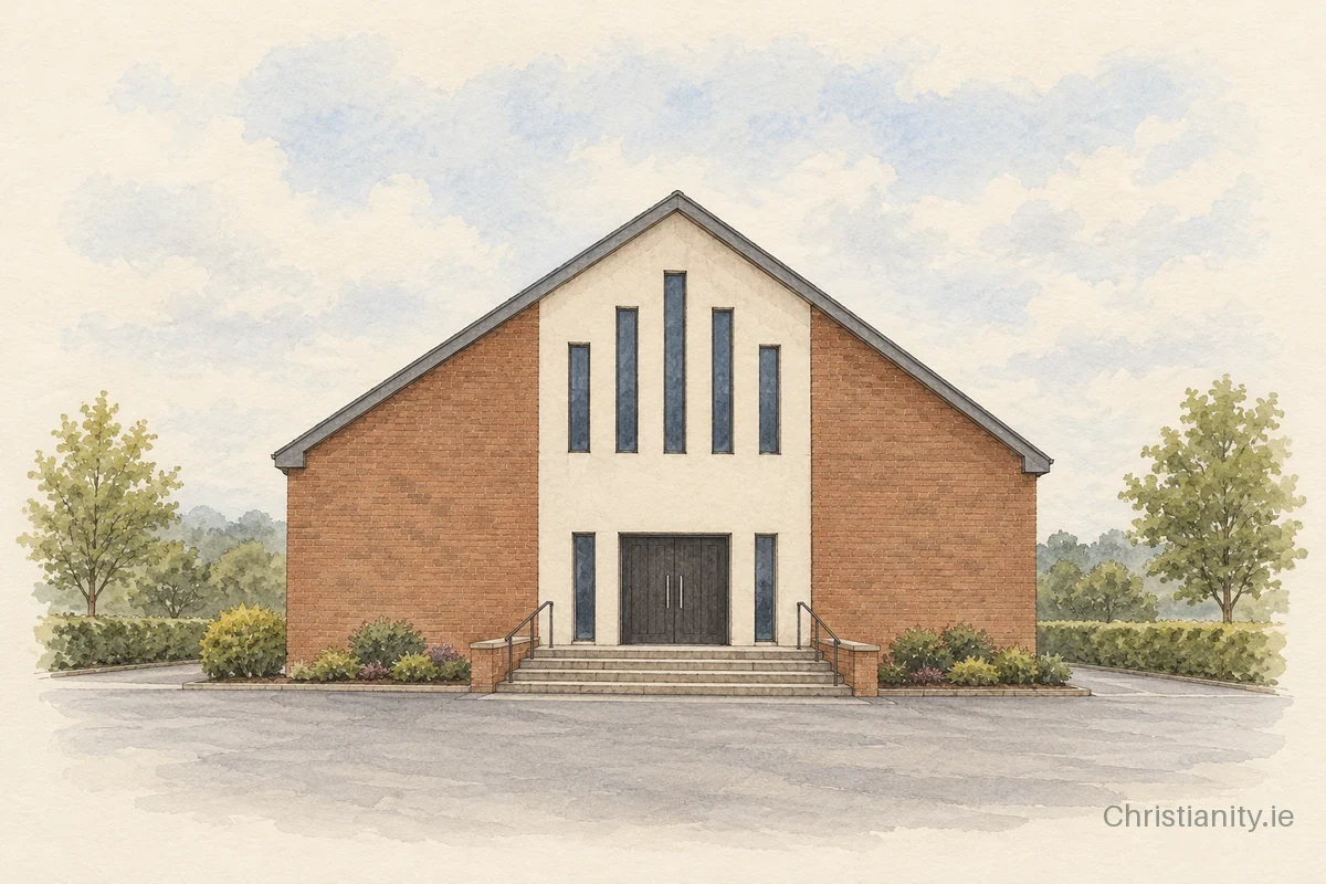 Watercolour and ink illustration of Omagh Free Presbyterian Church
