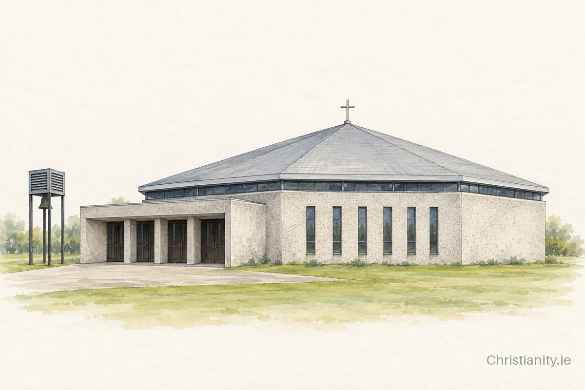 Watercolour and ink illustration of Our Lady Assumed into Heaven, Doonbeg