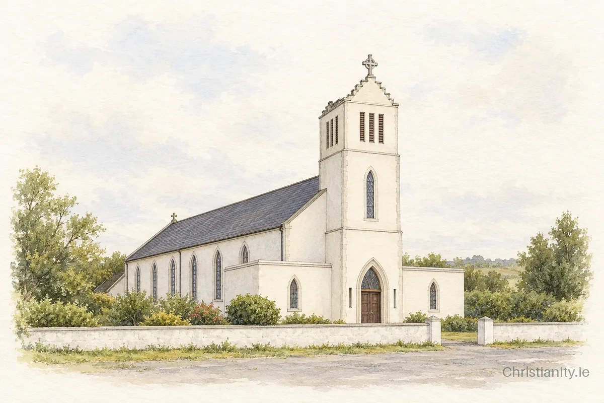 Watercolour and ink illustration of Our Lady of Lourdes