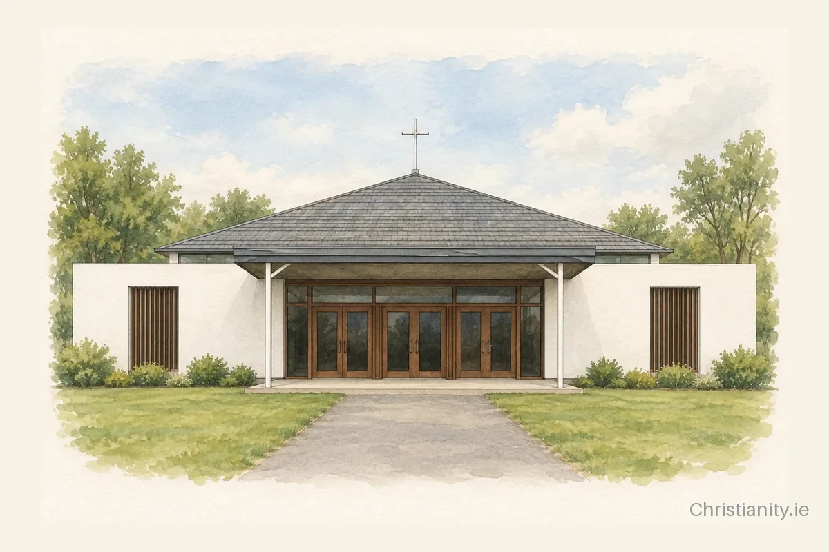 Watercolour and ink illustration of Our Lady of Lourdes, Kilcummin