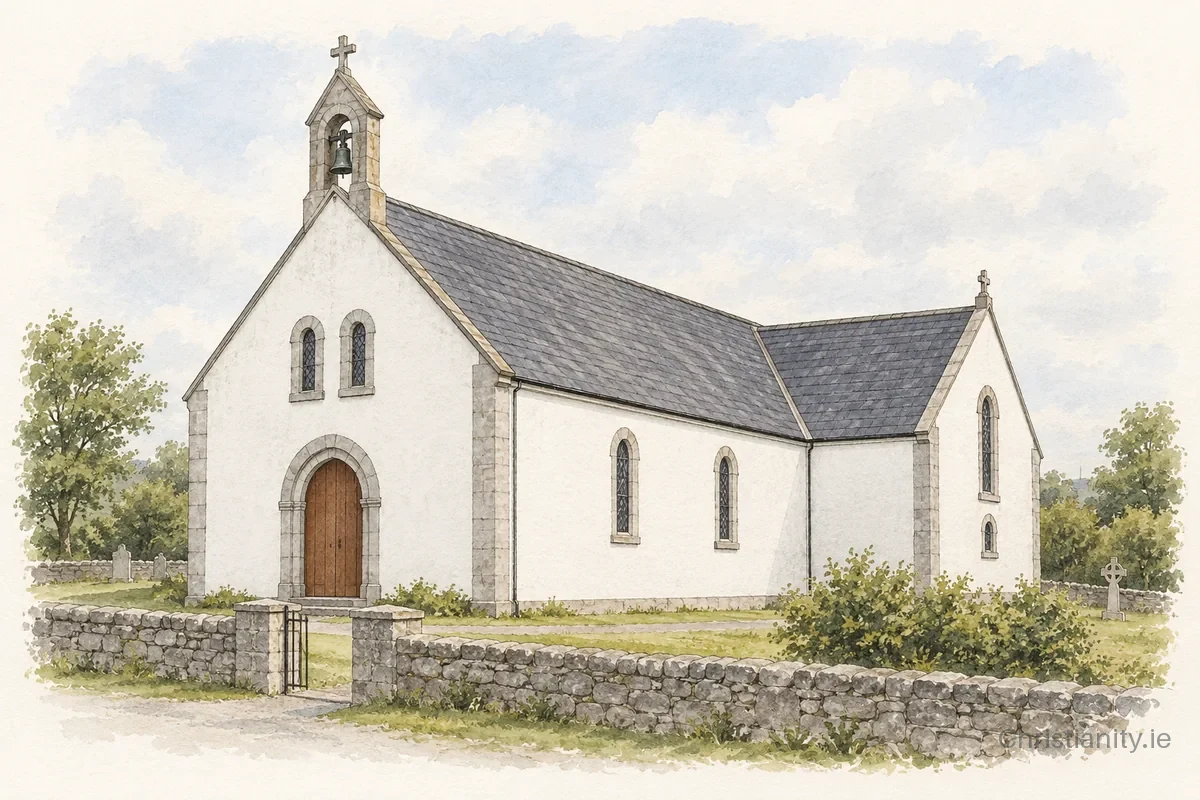 Watercolour and ink illustration of Our Lady of Lourdes