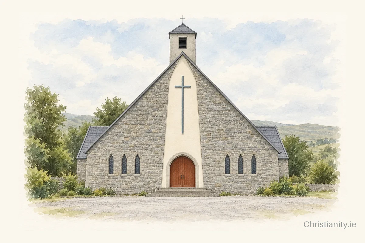 Watercolour and ink illustration of Our Lady of Lourdes, Silvermines