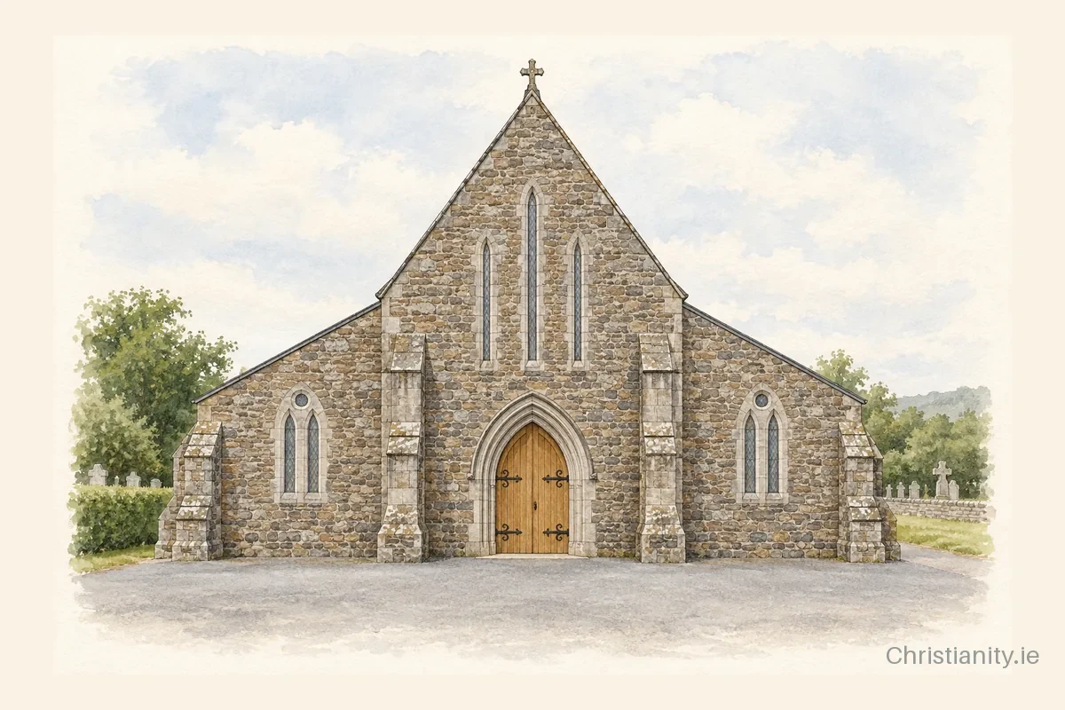 Watercolour and ink illustration of Our Lady of Mount Carmel Church, Kill