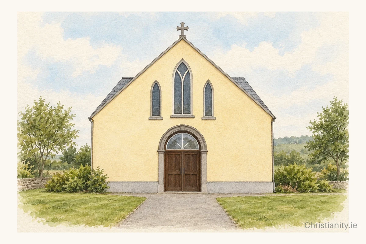Watercolour and ink illustration of Our Lady of Ransom, Glenroe