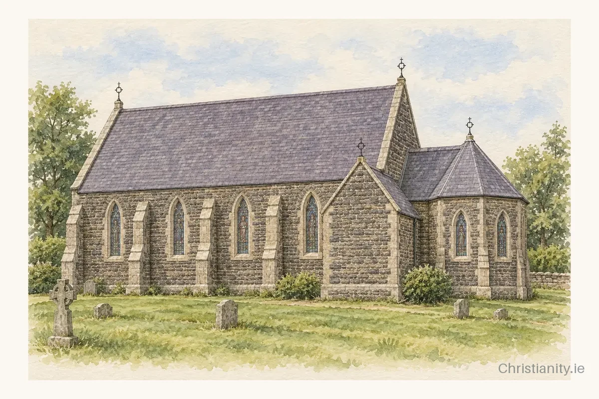 Watercolour and ink illustration of Our Lady of the Assumption, Aghadowey