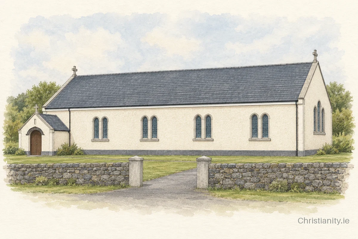 Watercolour and ink illustration of Our Lady of the Assumption, Dookinella