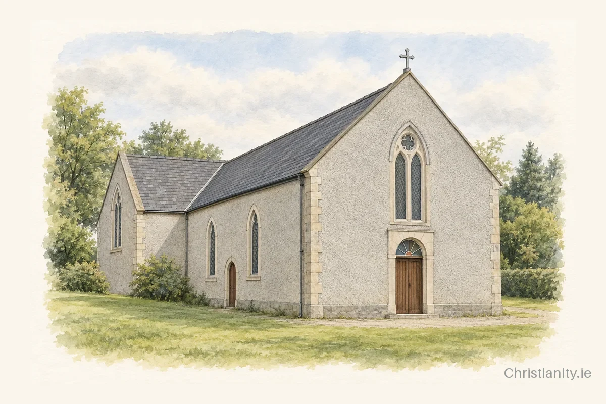 Watercolour and ink illustration of Our Lady of the Assumption, Grange
