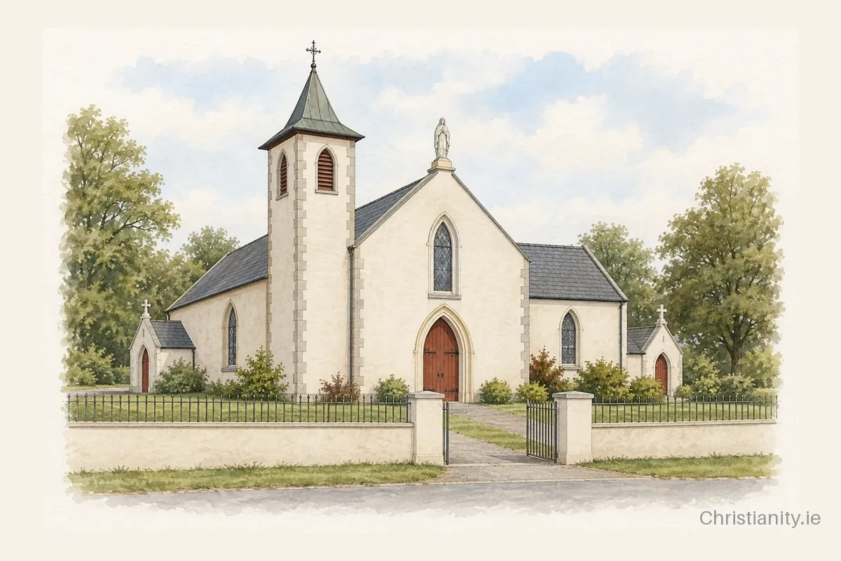 Watercolour and ink illustration of Our Lady of the Assumption, Kilmoyler