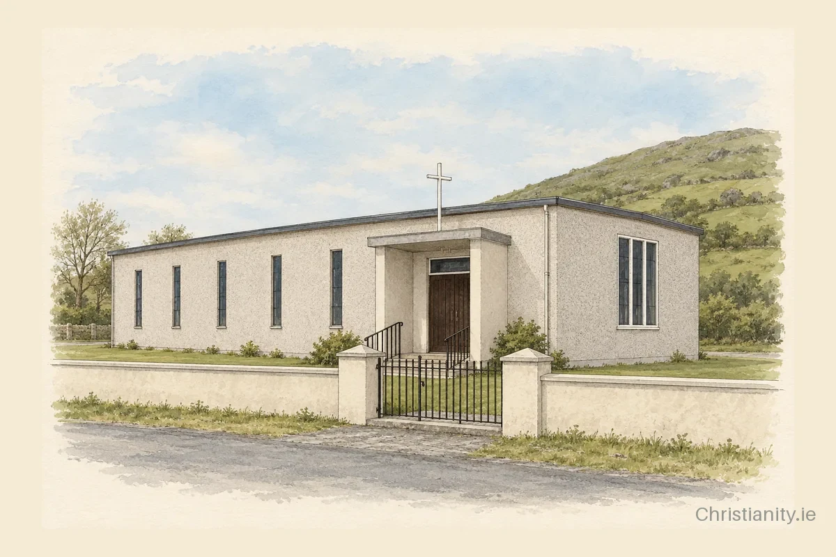 Watercolour and ink illustration of Our Lady of the Assumption, Knockaclarig