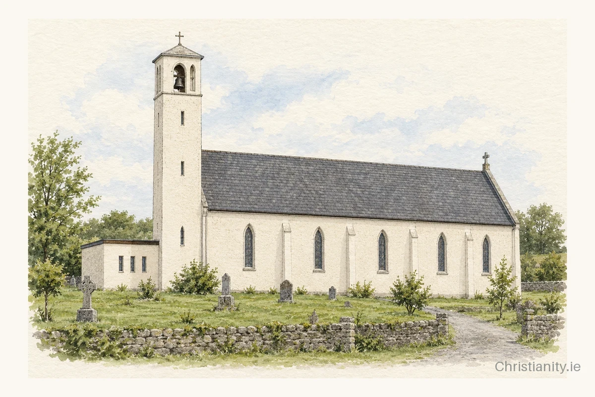 Watercolour and ink illustration of Our Lady of the Assumption, Mountcollins