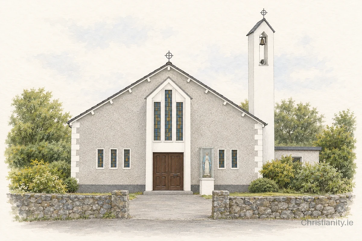 Watercolour and ink illustration of Our Lady of The Holy Rosary, Culfadda