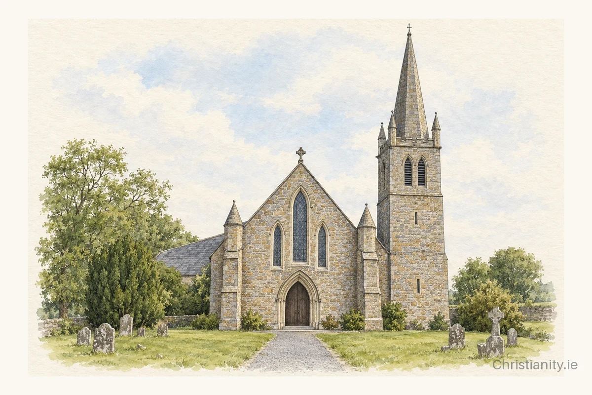 Watercolour and ink illustration of Our Lady of the Immaculate Conception Church, Ballingarry