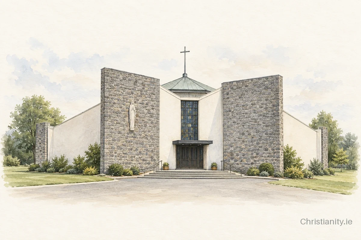 Watercolour and ink illustration of Our Lady of the Rosary, Newmarket on Fergus