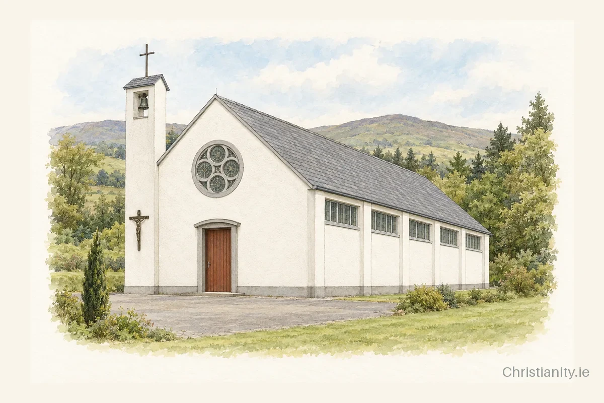 Watercolour and ink illustration of Our Lady of the Valley, Beaufort