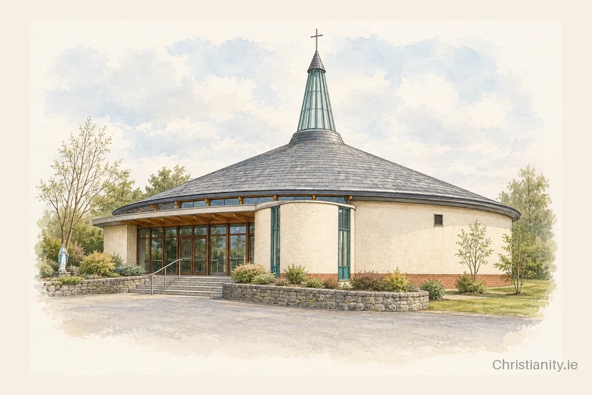 Watercolour and ink illustration of Our Lady Queen of Ireland Church