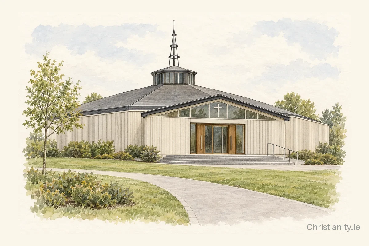 Watercolour and ink illustration of Our Lady Seat of Wisdom Church