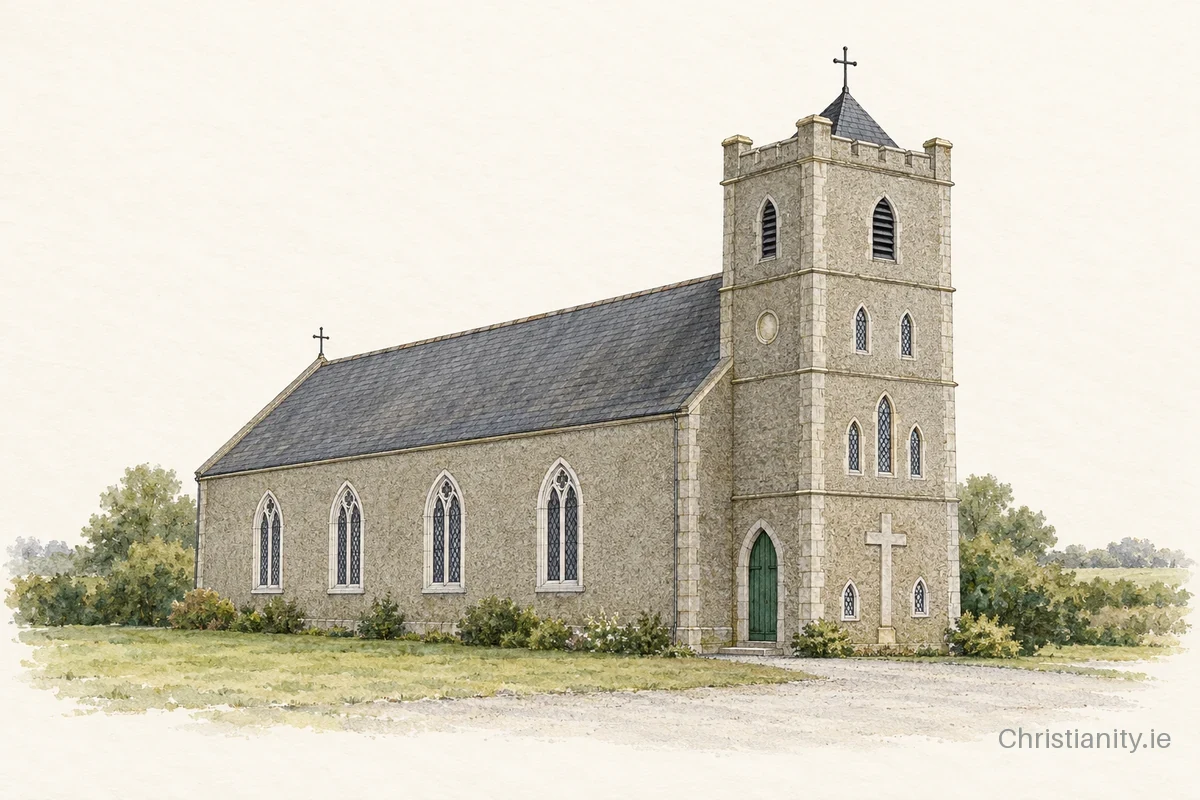 Watercolour and ink illustration of Our Lady Star of the Sea, Ballygarrett