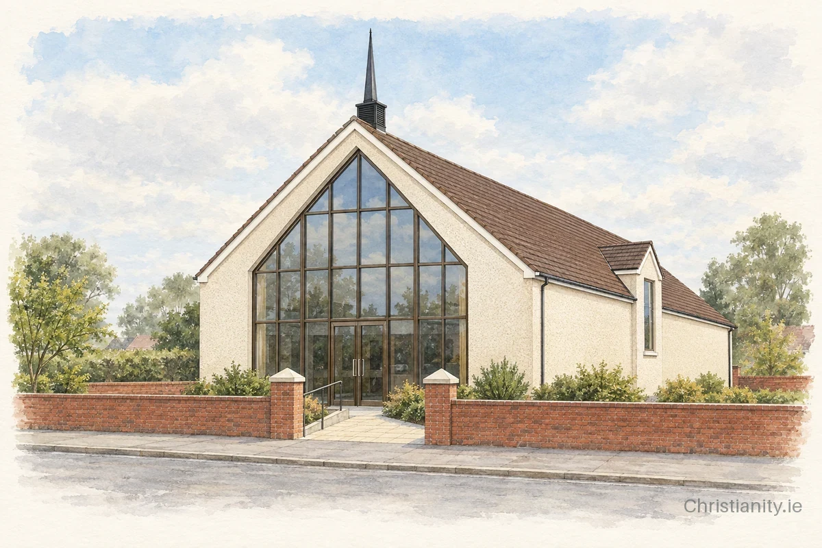 Watercolour and ink illustration of Portadown Baptist Church
