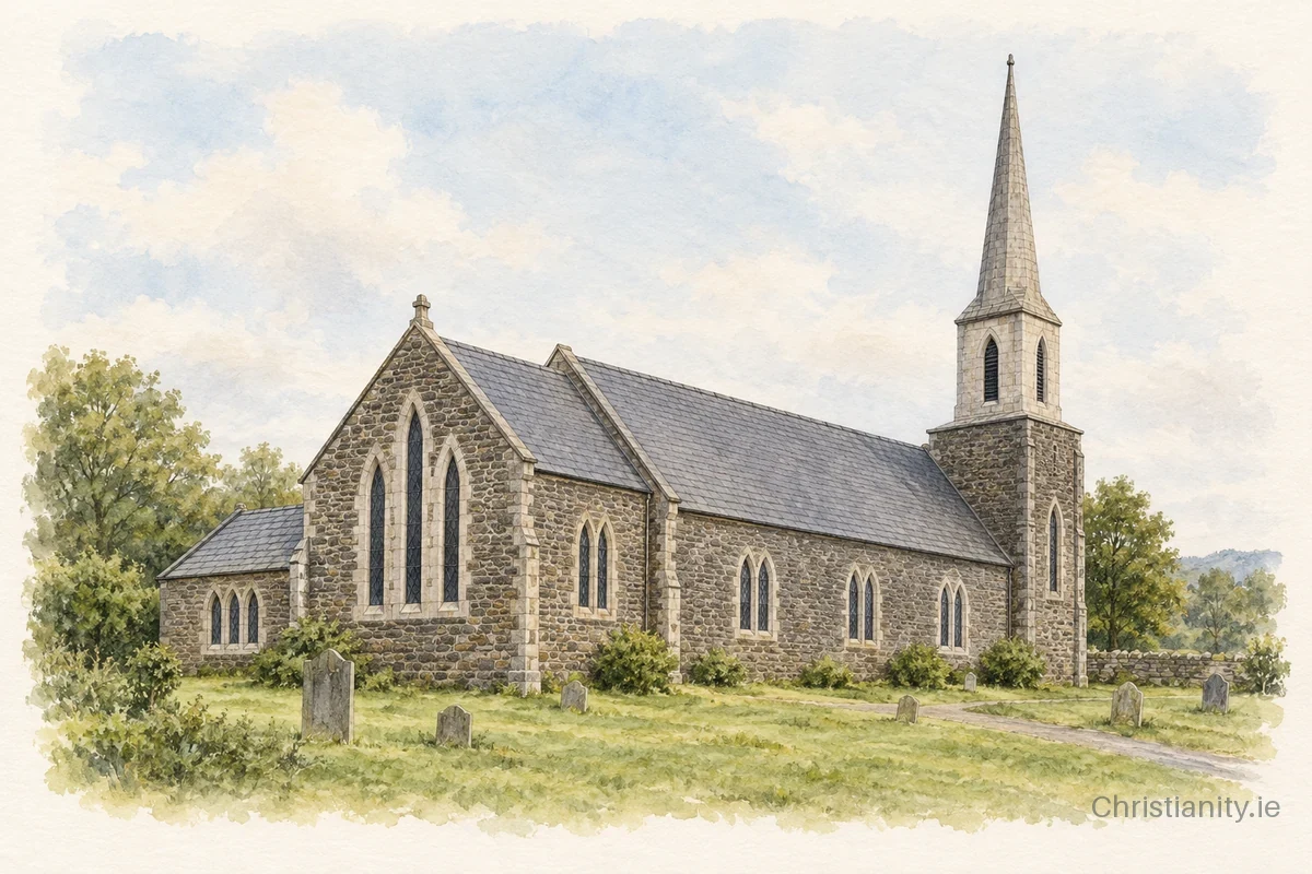 Watercolour and ink illustration of Portadown St Saviour (The Dobbin)